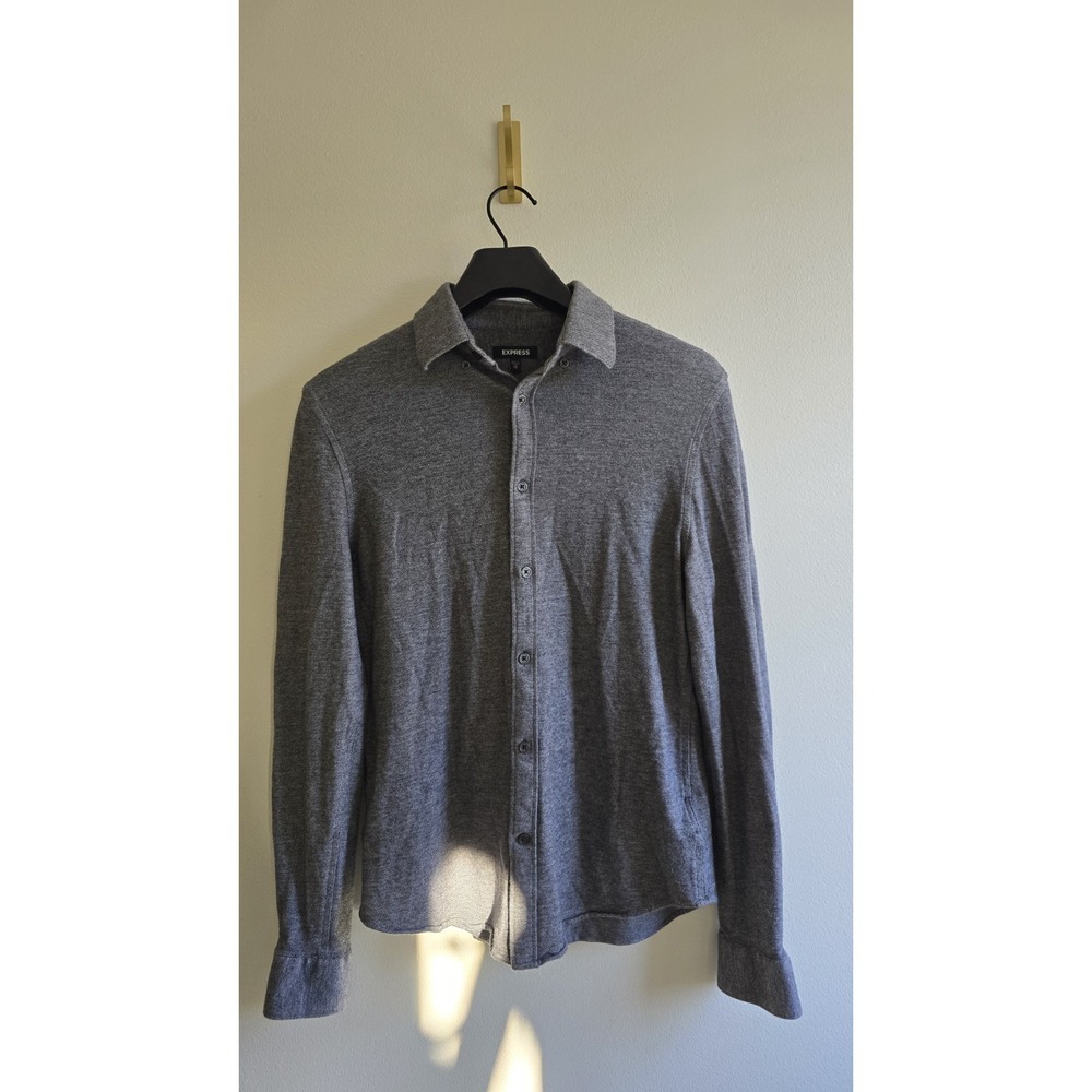 Express Mens Button Up Shirt XS‎ Gray Long Sleeve Cotton Modal Stretch Casual